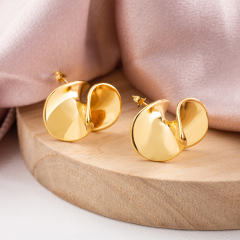 18K Gold Plated Twisted Hoop Earrings for Women, Minimalist Spiral Curve Stud Earrings, Modern Abstract Geometric Jewelry Gift