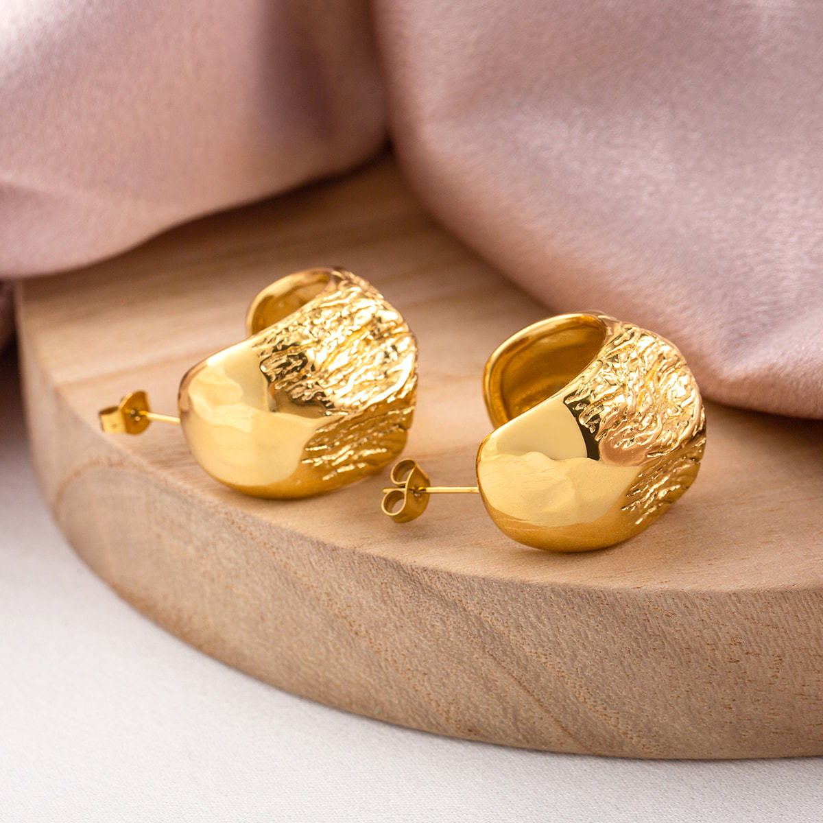 Irregular Molten Texture Gold Hoop Earrings, Stainless Steel 18K Gold Plated, Statement Chunky Waterproof Jewelry for Women