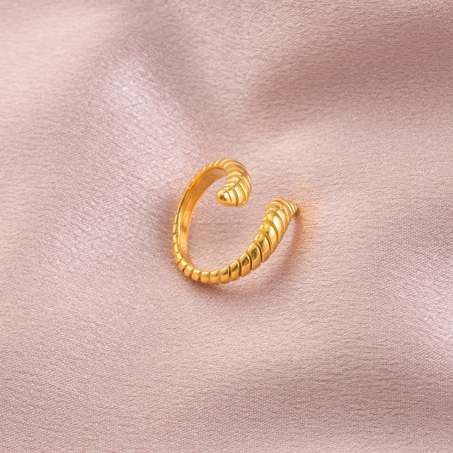 18K Gold Plated Stainless Steel Serpent Croissant Ring for Women, Fixed Size Chunky Stackable Ring, Waterproof Tarnish Resistant Statement Jewelry