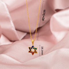 Geometric Star Necklace for Women, Colorful Cubic Zirconia Layered Hexagon Star Pendant 18K Gold Plated Stainless Steel Amulet Protection Jewelry