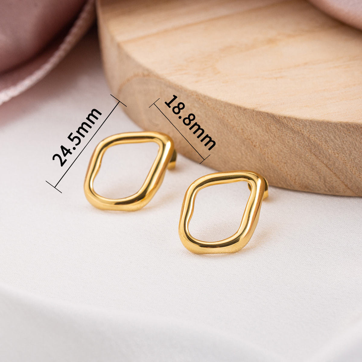 18K Gold Plated Stainless Steel Stud Earrings for Women, Unique Irregular Open Geometric Shape Dainty Fashion Jewelry Gifts, Hypoallergenic