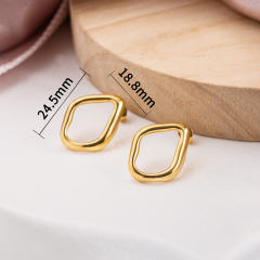 18K Gold Plated Stainless Steel Stud Earrings for Women, Unique Irregular Open Geometric Shape Dainty Fashion Jewelry Gifts, Hypoallergenic