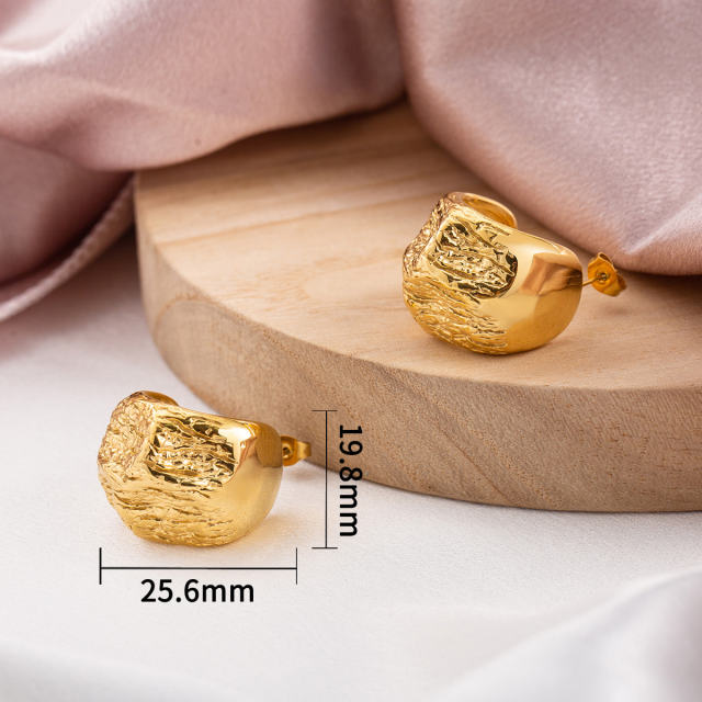 Irregular Molten Texture Gold Hoop Earrings, Stainless Steel 18K Gold Plated, Statement Chunky Waterproof Jewelry for Women