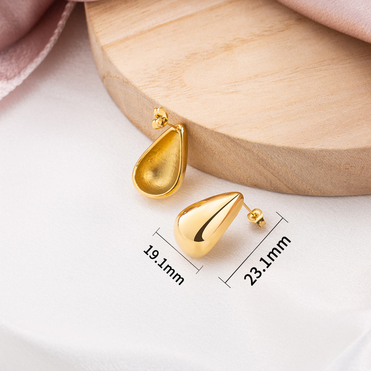 18K Gold Plated Waterdrop Stud Earrings for Women, Tarnish Free Chunky Teardrop Dainty Drop Earrings, Minimalist Sculptural Jewelry Gift for Her