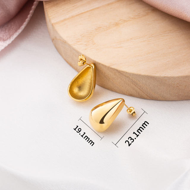 18K Gold Plated Waterdrop Stud Earrings for Women, Tarnish Free Chunky Teardrop Dainty Drop Earrings, Minimalist Sculptural Jewelry Gift for Her