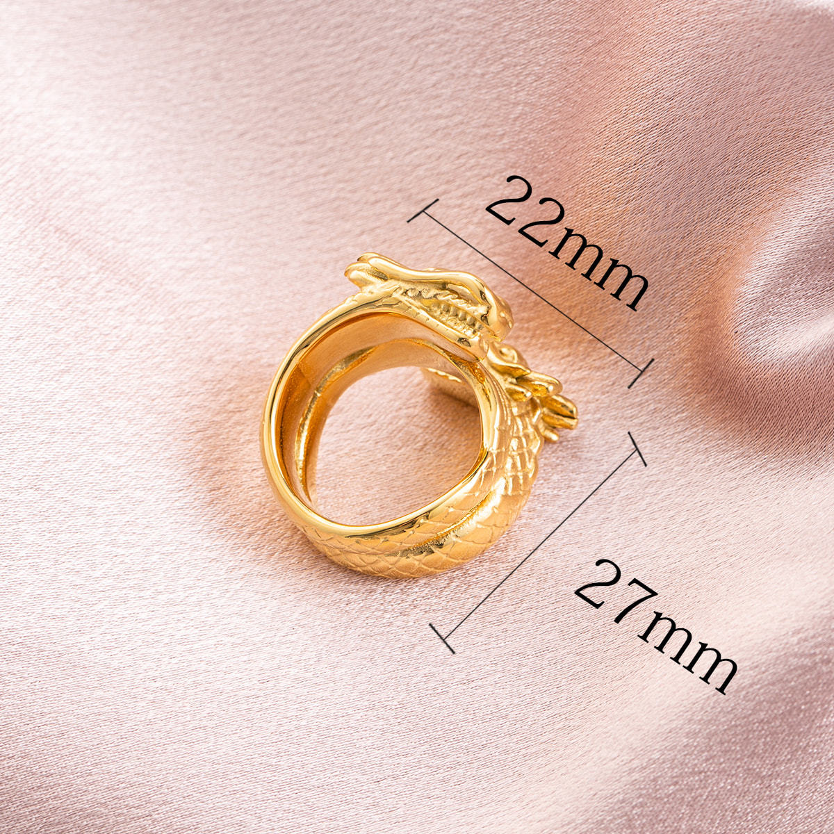 18K Gold Plated Double Dragon Head Ring, Adjustable Stainless Steel Open Wrap Statement Jewelry for Men Women