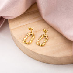 Women's 18K Gold Plated Stainless Steel Irregular Molten Stud Earrings, Trendy Textured Dainty Modern Minimalist Jewelry, Hypoallergenic Post for Daily Wear.