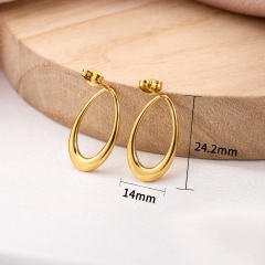 18K Gold Plated Teardrop Stud Earrings for Women, Simple Oval Dainty Dangle Earrings, Hypoallergenic Stainless Steel Jewelry for Daily Wear