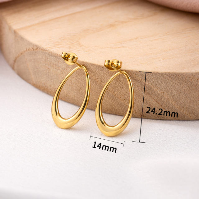 18K Gold Plated Teardrop Stud Earrings for Women, Simple Oval Dainty Dangle Earrings, Hypoallergenic Stainless Steel Jewelry for Daily Wear