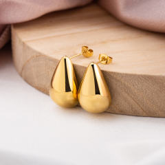 18K Gold Plated Waterdrop Stud Earrings for Women, Tarnish Free Chunky Teardrop Dainty Drop Earrings, Minimalist Sculptural Jewelry Gift for Her