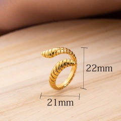 18K Gold Plated Stainless Steel Serpent Croissant Ring for Women, Fixed Size Chunky Stackable Ring, Waterproof Tarnish Resistant Statement Jewelry