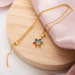 Geometric Star Necklace for Women, Colorful Cubic Zirconia Layered Hexagon Star Pendant 18K Gold Plated Stainless Steel Amulet Protection Jewelry