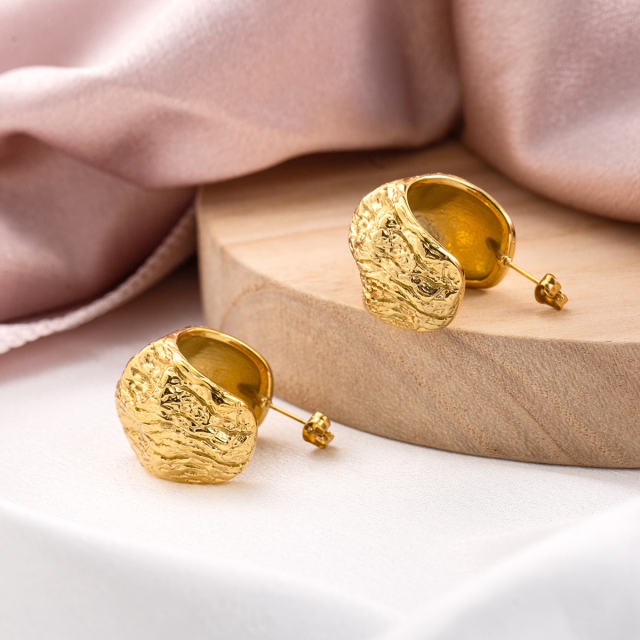 Irregular Molten Texture Gold Hoop Earrings, Stainless Steel 18K Gold Plated, Statement Chunky Waterproof Jewelry for Women
