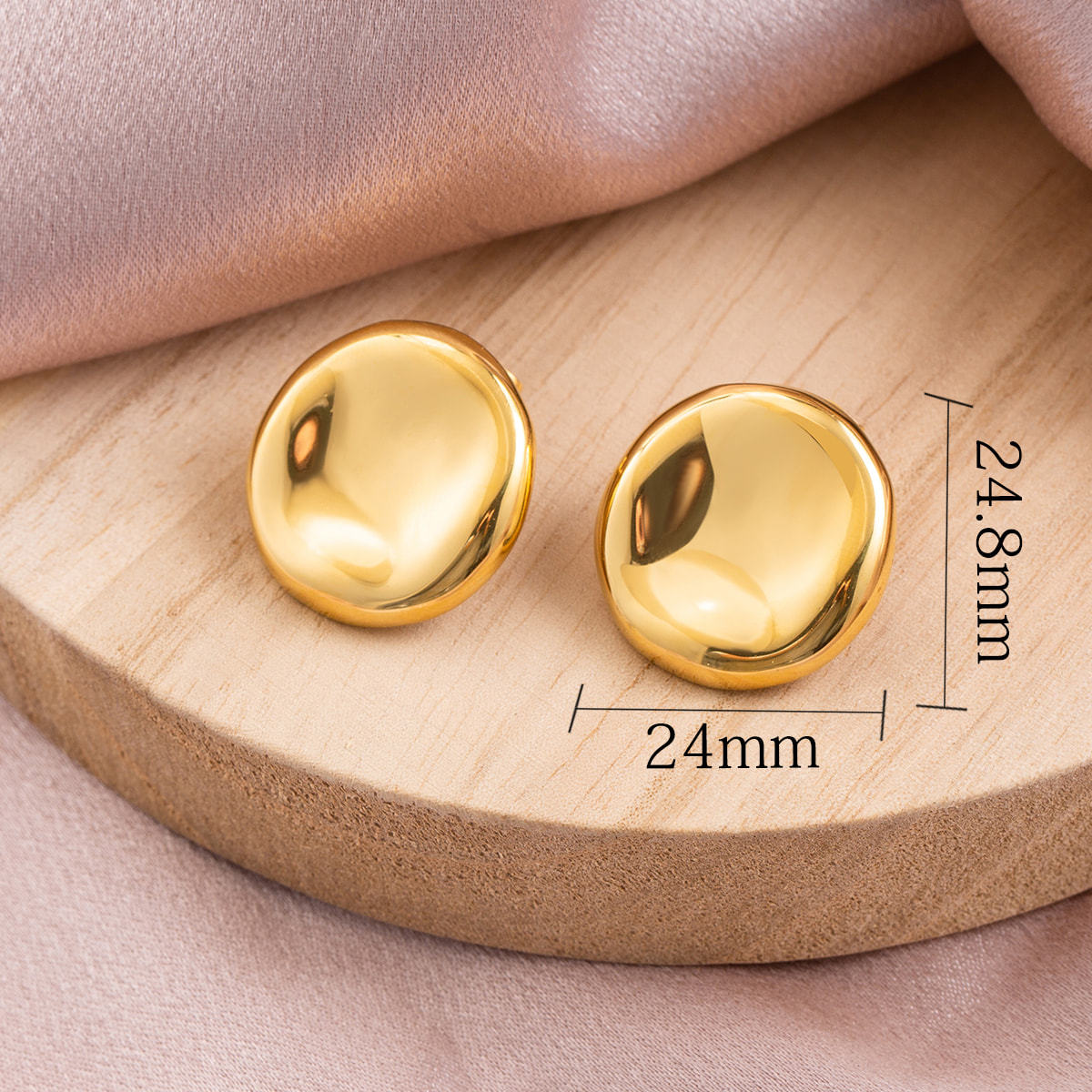 18K Gold Plated Stainless Steel Irregular Stud Earrings for Women, Chunky Hammered Textured Waterdrop Disc Statement Earrings, Hypoallergenic
