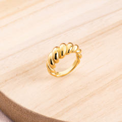 18K Gold Plated Stainless Steel Croissant Dome Ring for Women, Chunky Tarnish Resistant Waterproof Twisted Stackable Ring Jewelry