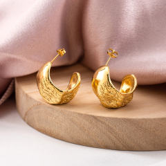 Irregular Molten Texture Gold Hoop Earrings, Stainless Steel 18K Gold Plated, Statement Chunky Waterproof Jewelry for Women