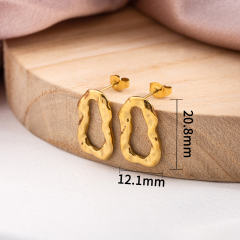 Women's 18K Gold Plated Stainless Steel Irregular Molten Stud Earrings, Trendy Textured Dainty Modern Minimalist Jewelry, Hypoallergenic Post for Daily Wear.