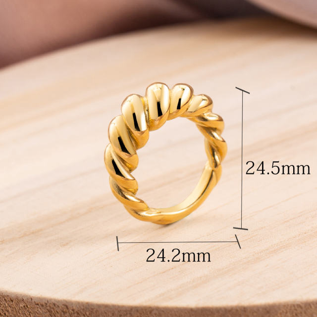 18K Gold Plated Stainless Steel Croissant Dome Ring for Women, Chunky Tarnish Resistant Waterproof Twisted Stackable Ring Jewelry