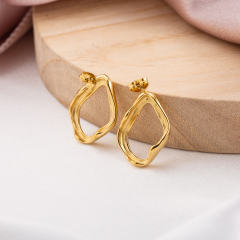 18K Gold Plated Stainless Steel Stud Earrings for Women, Unique Irregular Open Geometric Shape Dainty Fashion Jewelry Gifts, Hypoallergenic
