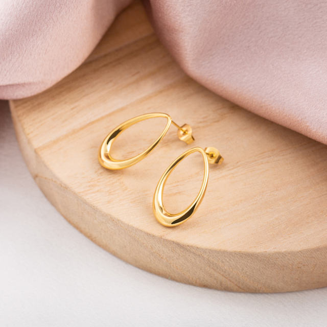 18K Gold Plated Teardrop Stud Earrings for Women, Simple Oval Dainty Dangle Earrings, Hypoallergenic Stainless Steel Jewelry for Daily Wear