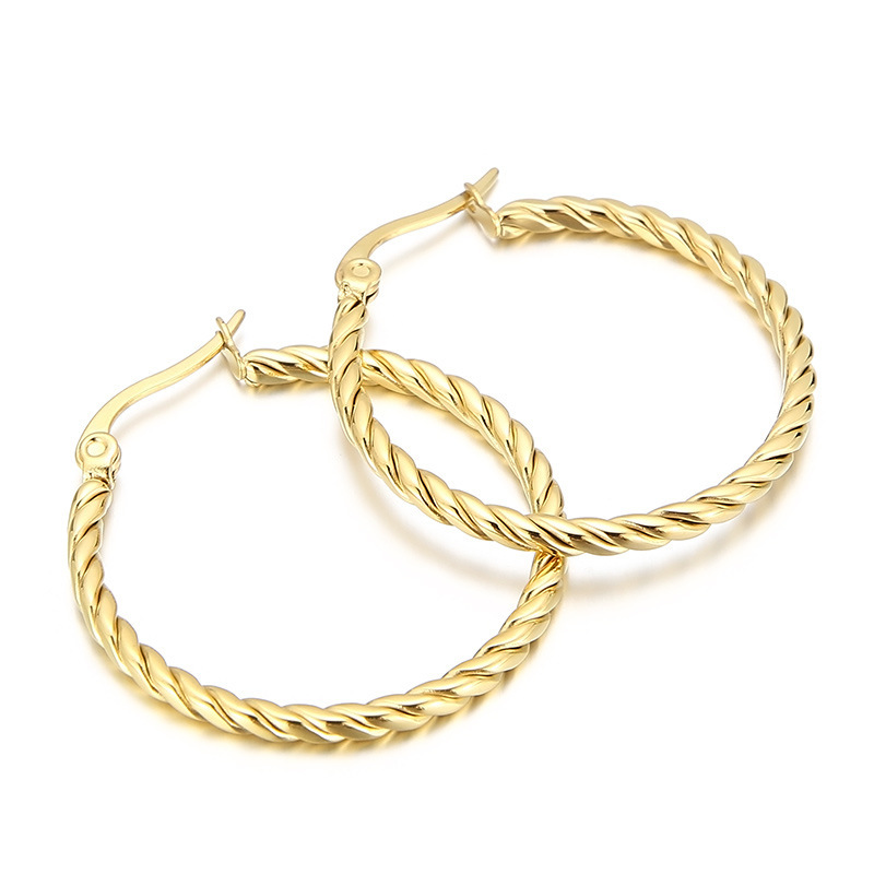 Twisted Rope Stainless Steel Hoop Earrings 18K Gold Plated Classic Fashion Jewelry for Women