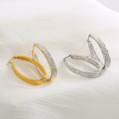 18K Gold Plated Stainless Steel Pave Crystal Hoop Earrings for Women Hypoallergenic Chunky Large Hoops Wedding Party Daily Jewelry