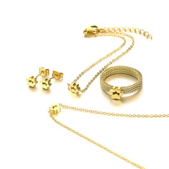 18K Gold Plated Stainless Steel Pet Paw Print Jewelry Set for Women and Girls, Includes Cute Adjustable Mesh Ring, Stud Earrings, and Pendant Necklace, Hypoallergenic Animal Lover Gift