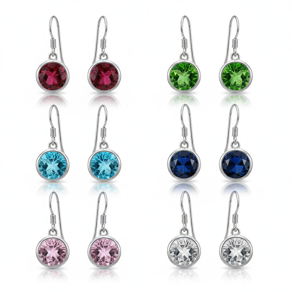 Stainless Steel Birthstone Dangle Earrings for Women Girls, Round Cubic Zirconia Hypoallergenic Drop Hook Earrings, Multi-Color Christmas/Birthday Jewelry Gift
