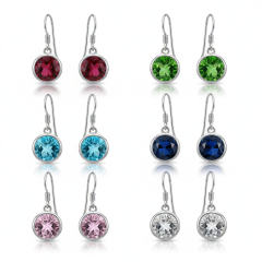 Stainless Steel Birthstone Dangle Earrings for Women Girls, Round Cubic Zirconia Hypoallergenic Drop Hook Earrings, Multi-Color Christmas/Birthday Jewelry Gift