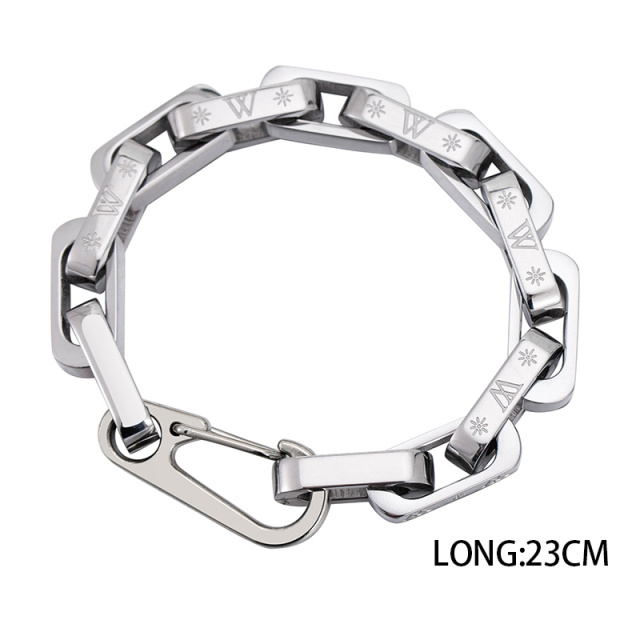 Stainless Steel Rainbow Black Gold Chain Bracelet for Men Women, Chunky Colorful Link Wristband with Secure Carabiner Clasp, Hypoallergenic Jewelry