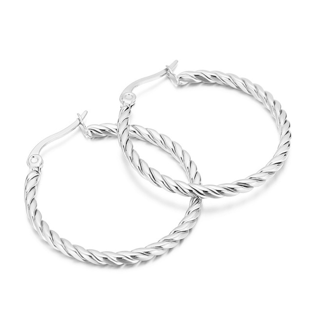 Twisted Rope Stainless Steel Hoop Earrings 18K Gold Plated Classic Fashion Jewelry for Women