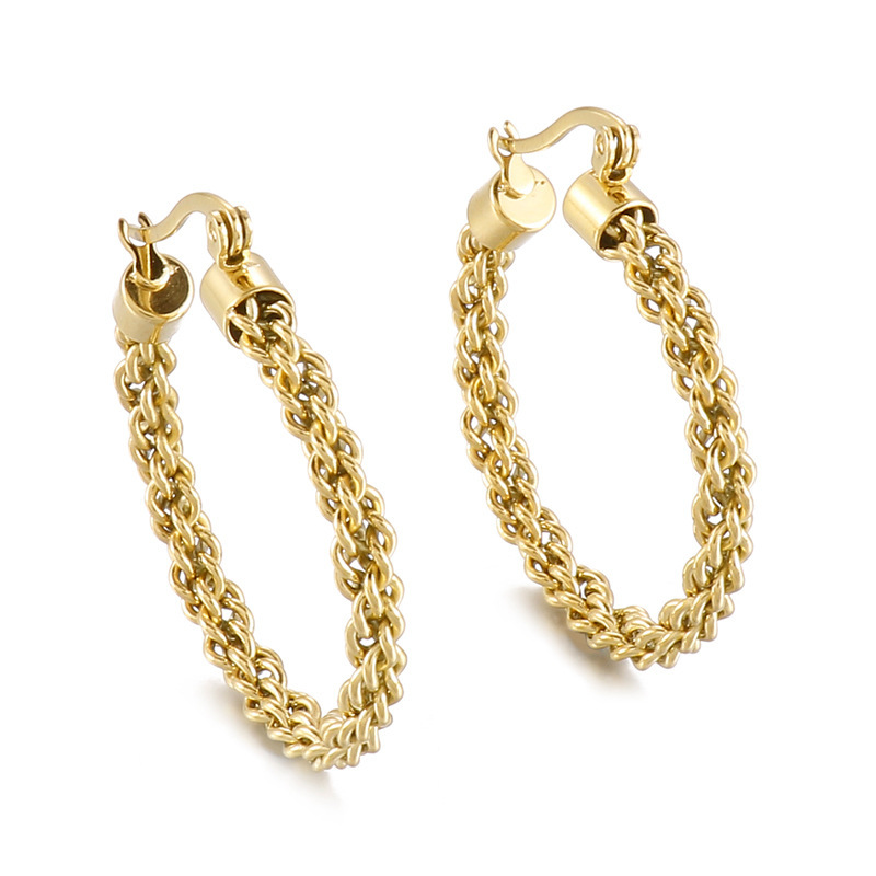 Stainless Steel Waterproof Tarnish Resistant Twisted Rope Hoop Earrings 18K Gold Plated Hypoallergenic Everyday Minimalist Jewelry