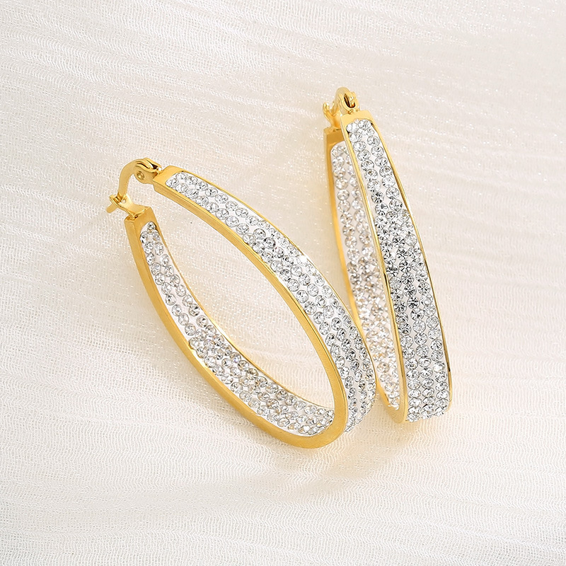 18K Gold Plated Stainless Steel Pave Crystal Hoop Earrings for Women Hypoallergenic Chunky Large Hoops Wedding Party Daily Jewelry