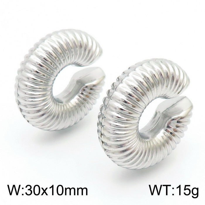 Stainless Steel C-Shape Ear Cuffs for Women, Non Piercing Helix Cartilage Clip On Earrings, Gold/Silver Plated, Chunky Ribbed Punk Statement Jewelry