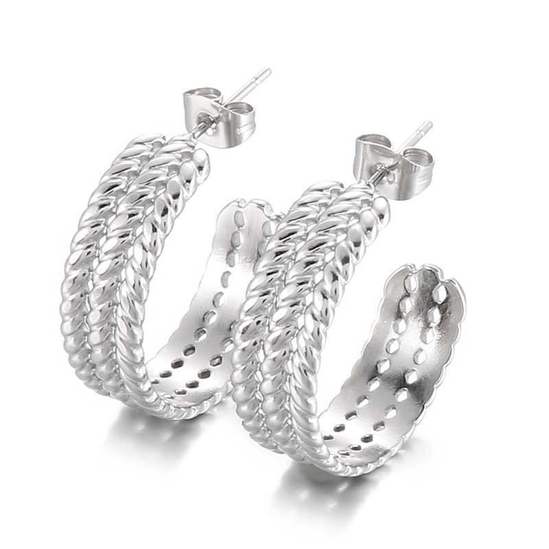 18K Gold Plated Stainless Steel Twisted Hoop Earrings for Women, Hypoallergenic Dainty Open Half-Hoop C-Shaped Stud Earrings, Tarnish Resistant Jewelry