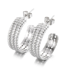 18K Gold Plated Stainless Steel Twisted Hoop Earrings for Women, Hypoallergenic Dainty Open Half-Hoop C-Shaped Stud Earrings, Tarnish Resistant Jewelry