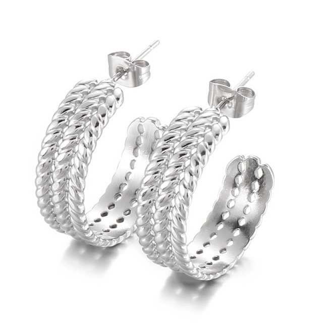 18K Gold Plated Stainless Steel Twisted Hoop Earrings for Women, Hypoallergenic Dainty Open Half-Hoop C-Shaped Stud Earrings, Tarnish Resistant Jewelry