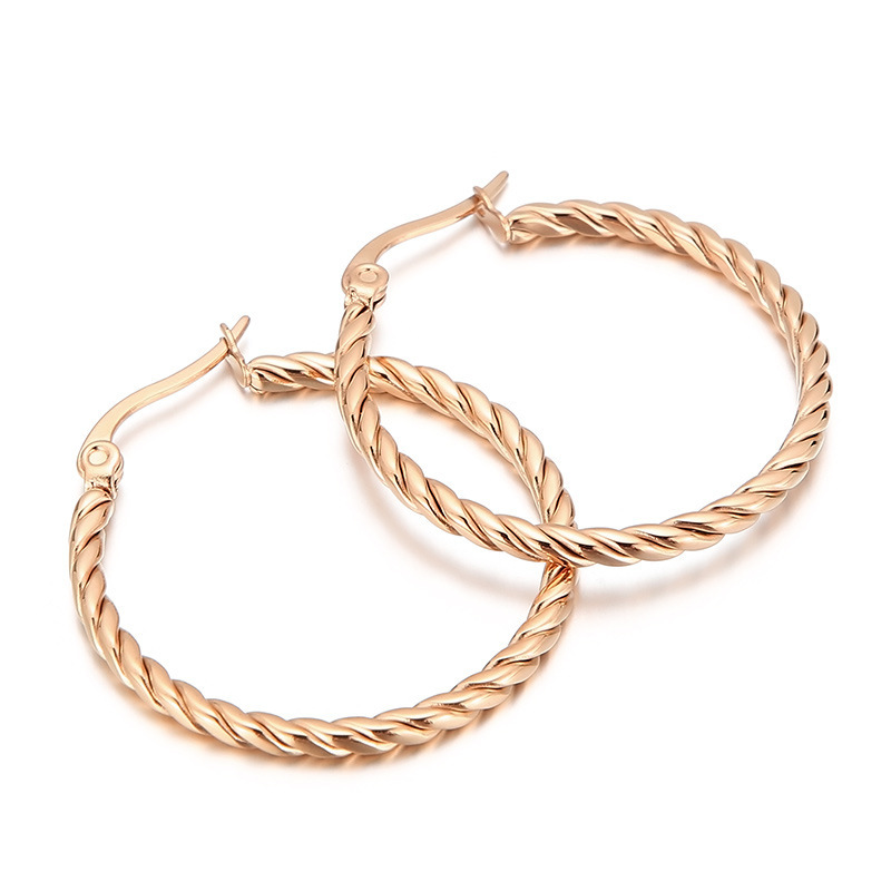 Twisted Rope Stainless Steel Hoop Earrings 18K Gold Plated Classic Fashion Jewelry for Women