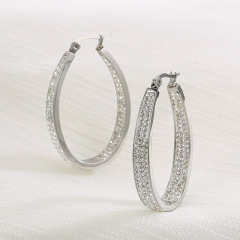 18K Gold Plated Stainless Steel Pave Crystal Hoop Earrings for Women Hypoallergenic Chunky Large Hoops Wedding Party Daily Jewelry