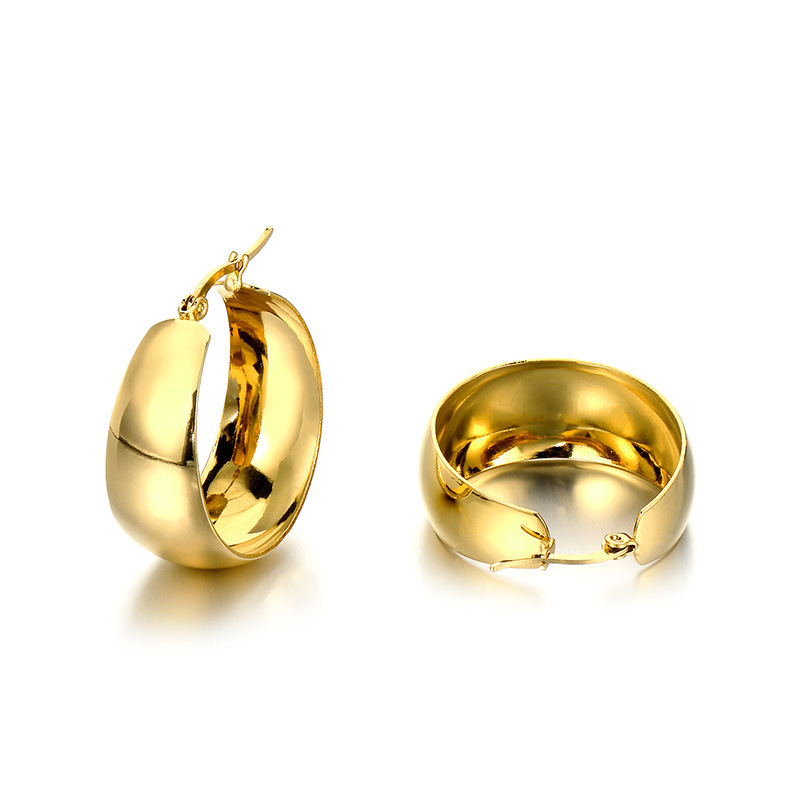 30mm 18K Gold Vacuum Plated Stainless Steel Wide Hoop Earrings for Women, Fashion Thick Statement High Polished Gold Plated Huggie Hoops (Chunky)
