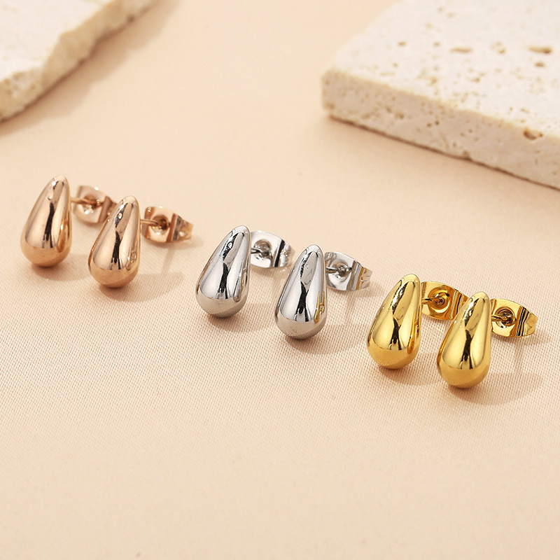 Minimalist Teardrop Stud Earrings for Women, Small Dainty Water Drop Jewelry, Gold Plated Stainless Steel Hypoallergenic Earring Studs, Everyday Basic Wear Gift
