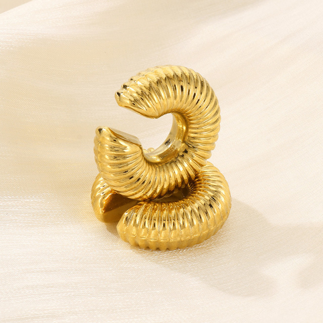 Stainless Steel C-Shape Ear Cuffs for Women, Non Piercing Helix Cartilage Clip On Earrings, Gold/Silver Plated, Chunky Ribbed Punk Statement Jewelry