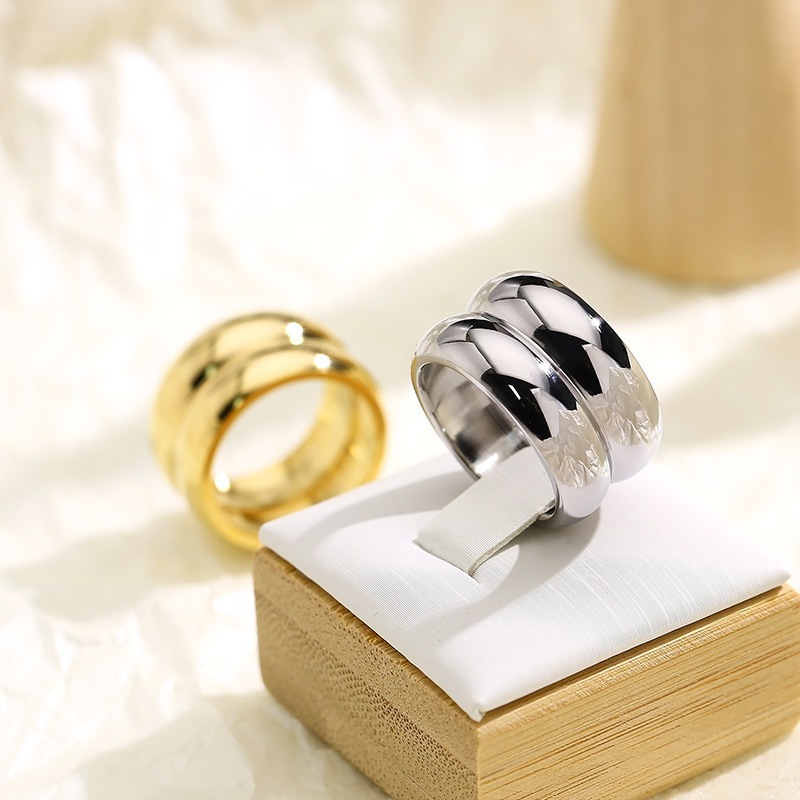 18K Vacuum Plated Stainless Steel High Polish Thick Double Ring Band 13mm Width