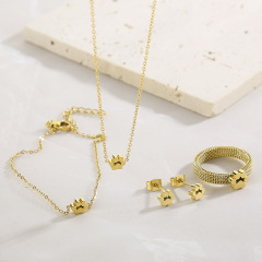 18K Gold Plated Stainless Steel Pet Paw Print Jewelry Set for Women and Girls, Includes Cute Adjustable Mesh Ring, Stud Earrings, and Pendant Necklace, Hypoallergenic Animal Lover Gift