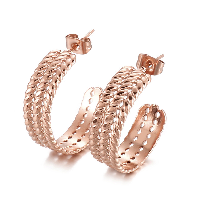 18K Gold Plated Stainless Steel Twisted Hoop Earrings for Women, Hypoallergenic Dainty Open Half-Hoop C-Shaped Stud Earrings, Tarnish Resistant Jewelry