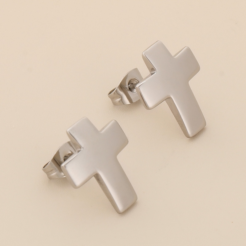 Minimalist Cross Stud Earrings for Women Men, Small 18K Gold Plated Stainless Steel Hypoallergenic Faith Jewelry, High Polish Everyday Wear Gift