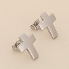 Minimalist Cross Stud Earrings for Women Men, Small 18K Gold Plated Stainless Steel Hypoallergenic Faith Jewelry, High Polish Everyday Wear Gift