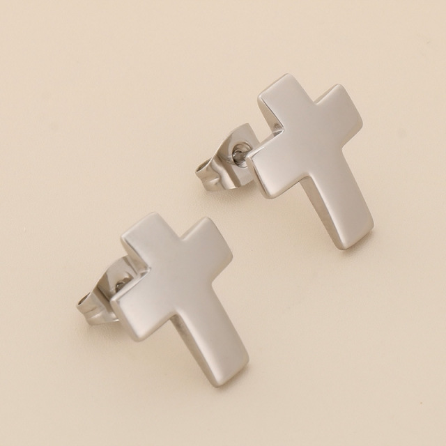 Minimalist Cross Stud Earrings for Women Men, Small 18K Gold Plated Stainless Steel Hypoallergenic Faith Jewelry, High Polish Everyday Wear Gift