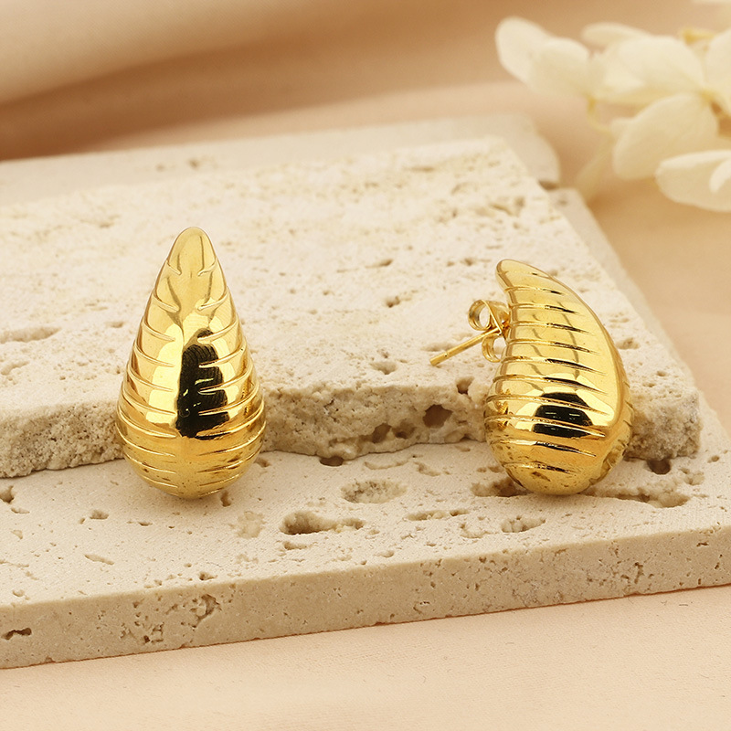 18K Gold Plated Stainless Steel Chunky Dome Earrings for Women | 26x15mm Waterdrop Croissant Stud Earrings | Waterproof Tarnish Free Fashion Jewelry Gift