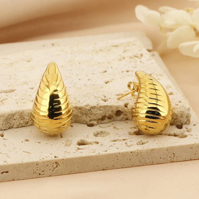 18K Gold Plated Stainless Steel Chunky Dome Earrings for Women | 26x15mm Waterdrop Croissant Stud Earrings | Waterproof Tarnish Free Fashion Jewelry Gift